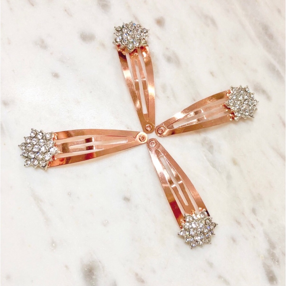 4 Piece Rose Gold With Crystal Barrette Clips - Picture 4 of 6